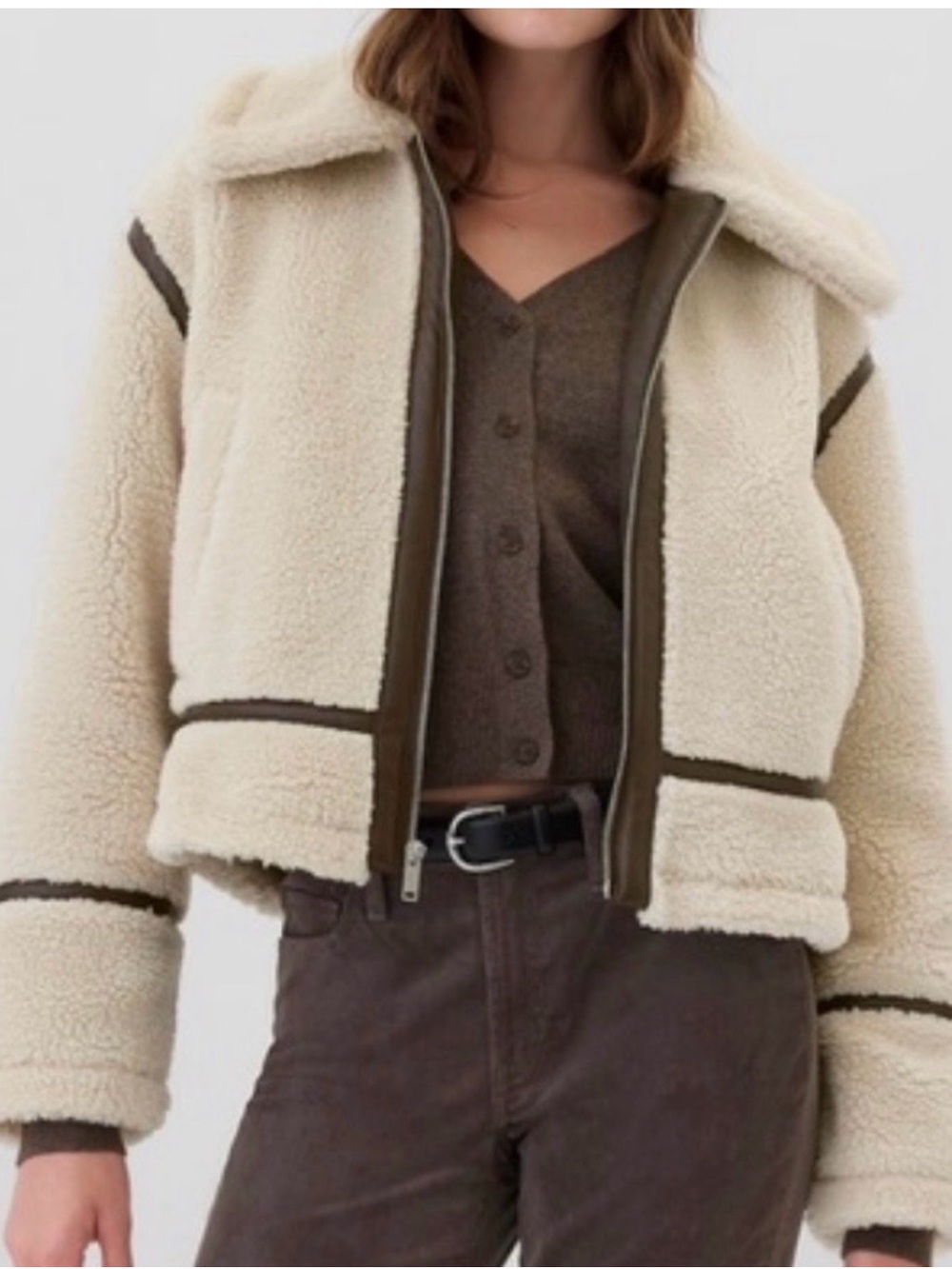 GAP Cream and Brown Full Zip Sherpa Jacket
